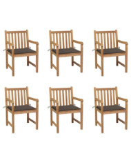 Chaises de jardin lot de 6 et coussins taupe Bois teck massif | Mobilier & Déco