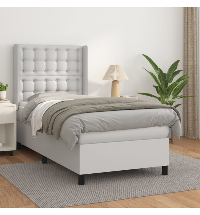 Sommier à lattes de lit avec matelas Blanc 80x200 cm Similicuir | Mobilier & Déco