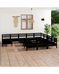 Salon de jardin 12 pcs Noir Bois de pin massif | Mobilier & Déco