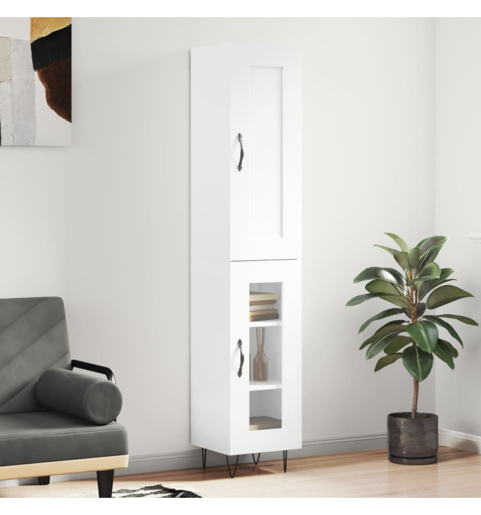 Buffet haut Blanc 34,5x34x180 cm Bois d'ingénierie | Mobilier & Déco