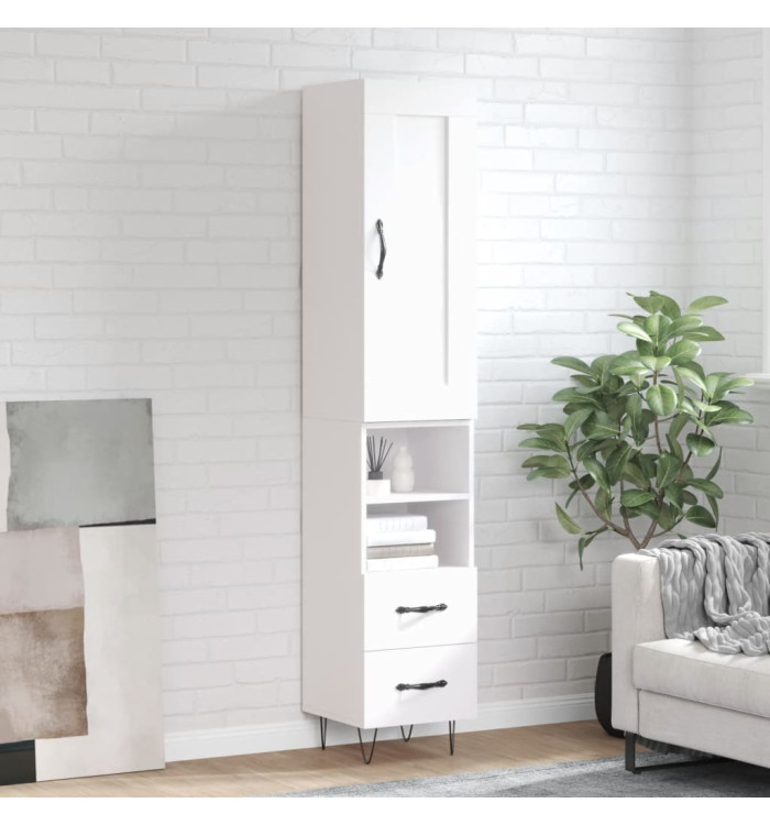 Buffet haut Blanc 34,5x34x180 cm Bois d'ingénierie | Mobilier & Déco