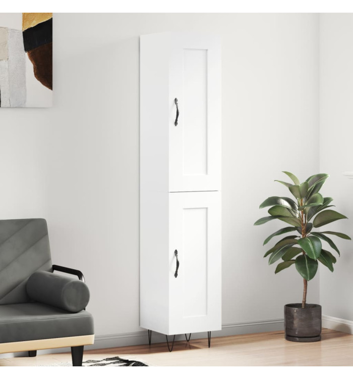 Buffet haut Blanc brillant 34,5x34x180 cm Bois d'ingénierie | Mobilier & Déco