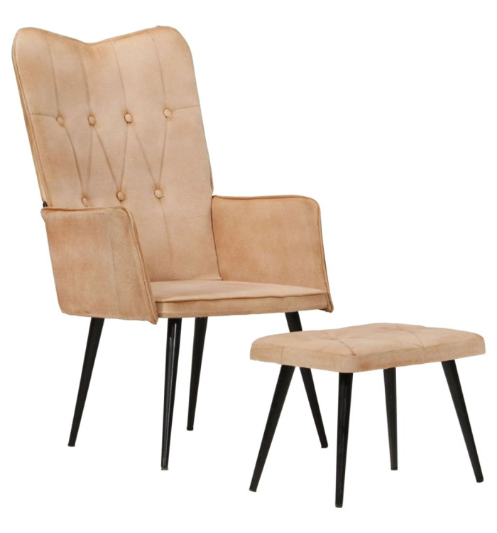 Chaise à oreilles avec repose-pied Crème Toile | Mobilier & Déco