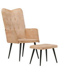 Chaise à oreilles avec repose-pied Crème Toile | Mobilier & Déco