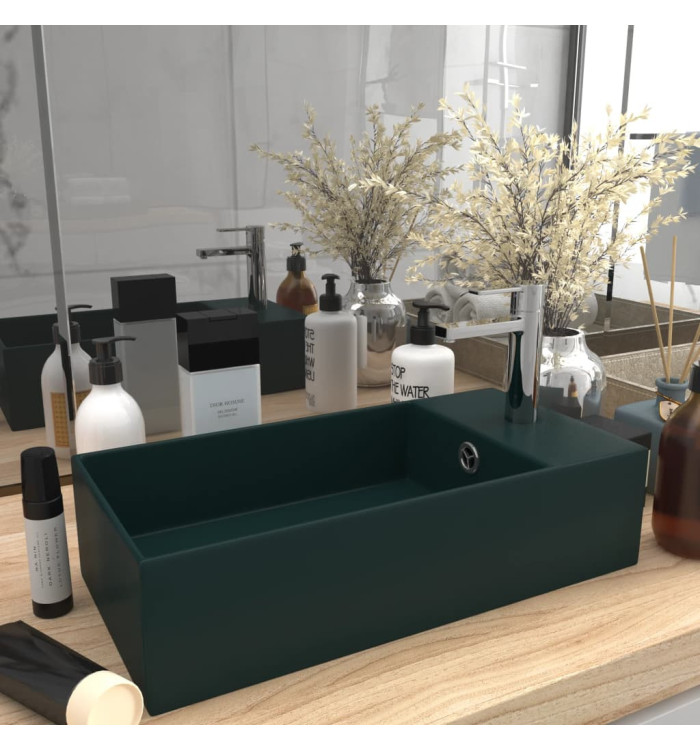 Lavabo de salle de bain avec trop-plein Céramique Vert foncé | Mobilier & Déco