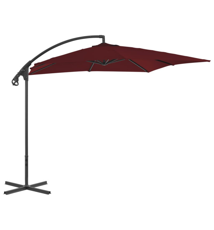 Parasol de jardin en porte-à-faux mât en acier rouge bordeaux | Mobilier & Déco