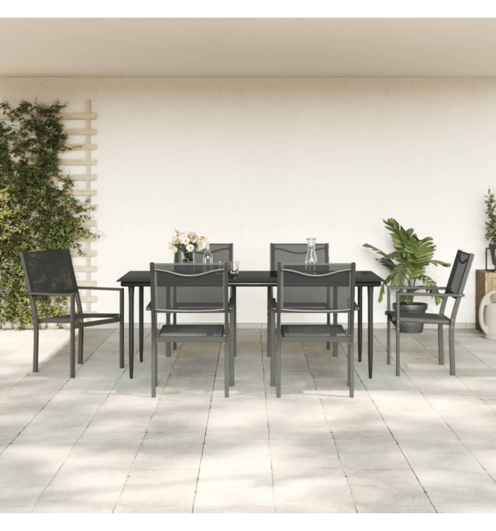 Ensemble à manger de jardin 7 pcs noir textilène et acier | Mobilier & Déco