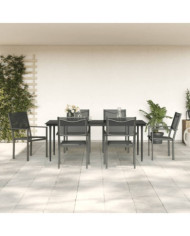 Ensemble à manger de jardin 7 pcs noir textilène et acier | Mobilier & Déco