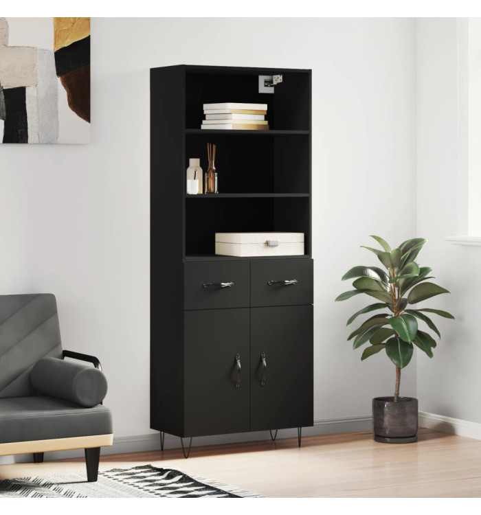 Buffet haut Noir 69,5x34x180 cm Bois d'ingénierie | Mobilier & Déco