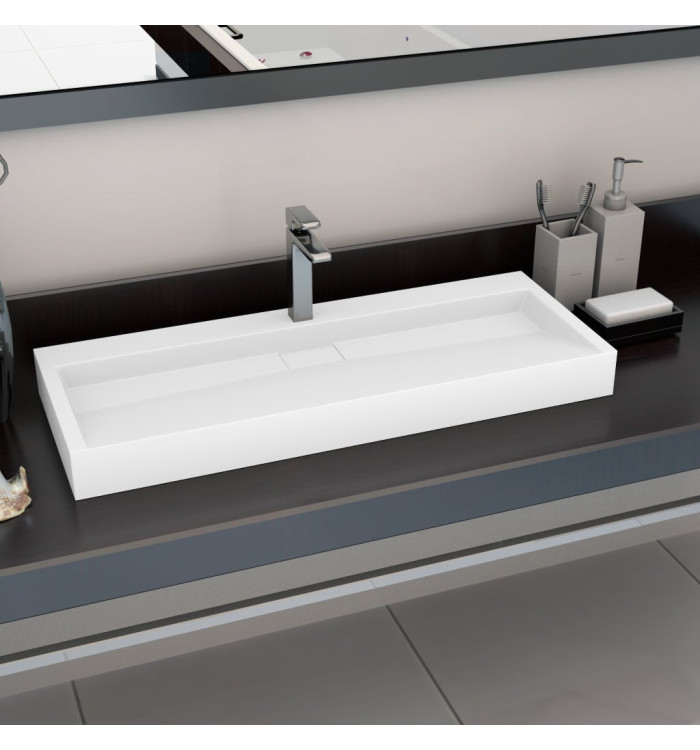 Lavabo 120x46x11 cm Fonte minérale/marbre Blanc | Mobilier & Déco