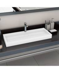 Lavabo 120x46x11 cm Fonte minérale/marbre Blanc | Mobilier & Déco