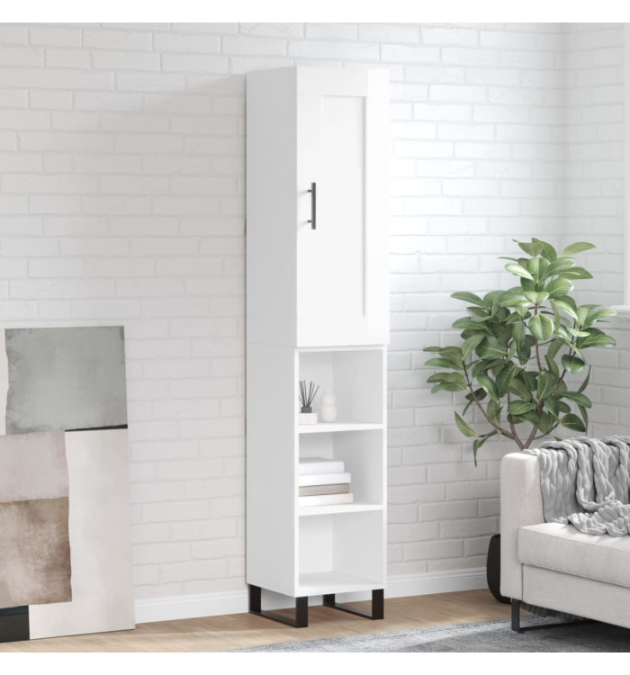 Buffet haut Blanc brillant 34,5x34x180 cm Bois d'ingénierie | Mobilier & Déco