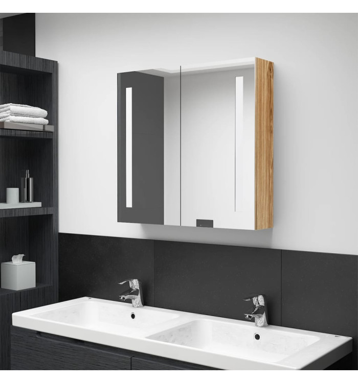 Armoire de salle de bain à miroir LED Chêne 62x14x60 cm | Mobilier & Déco