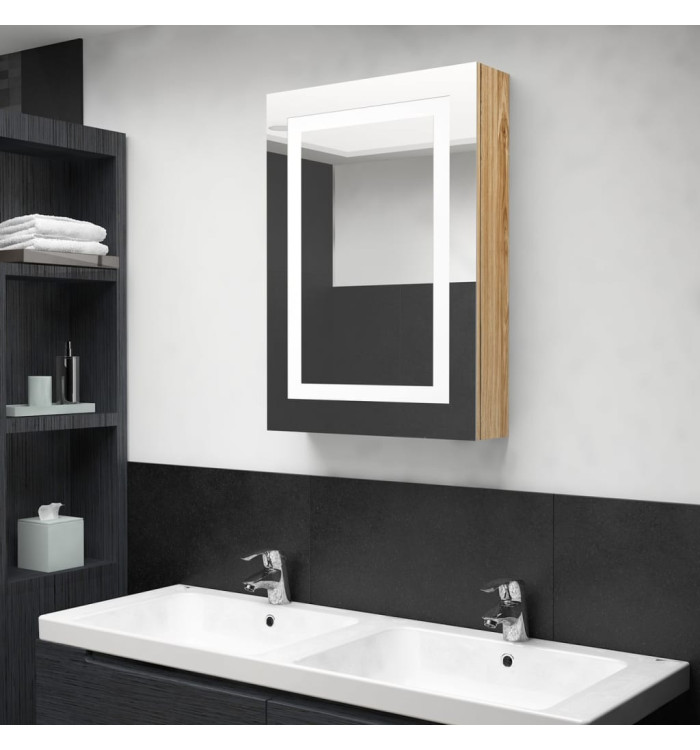 Armoire de salle de bain à miroir LED Chêne 50x13x70 cm | Mobilier & Déco