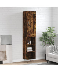 Buffet haut Chêne fumé 34,5x34x180 cm Bois d'ingénierie | Mobilier & Déco