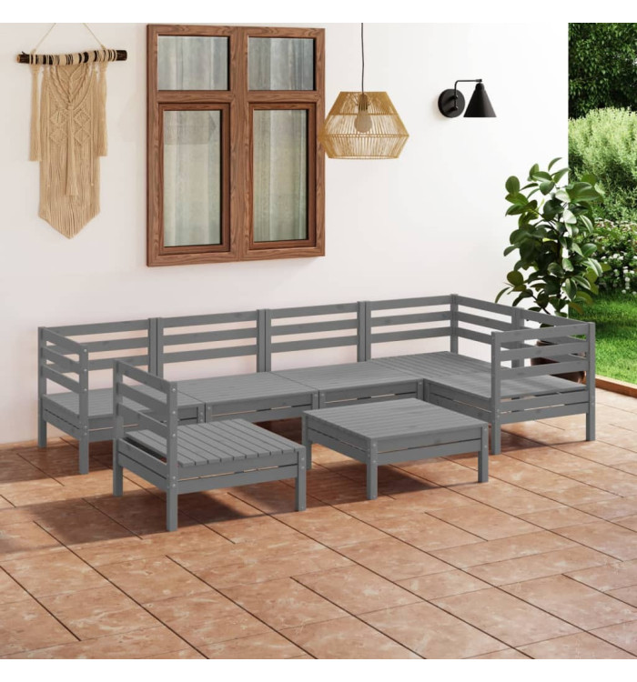 Salon de jardin 7 pcs Bois de pin massif Gris | Mobilier & Déco
