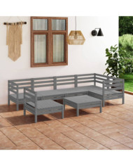 Salon de jardin 7 pcs Bois de pin massif Gris | Mobilier & Déco