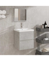Armoire de bain avec miroir gris béton bois d'ingénierie | Mobilier & Déco