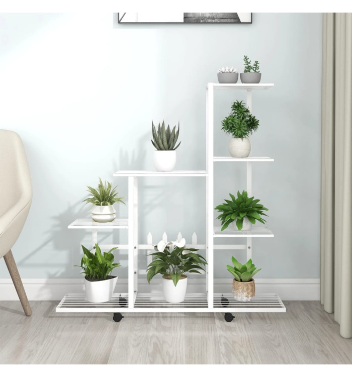 Support pour plantes sur roues 94,5x25x92,5 cm Blanc Métal | Mobilier & Déco