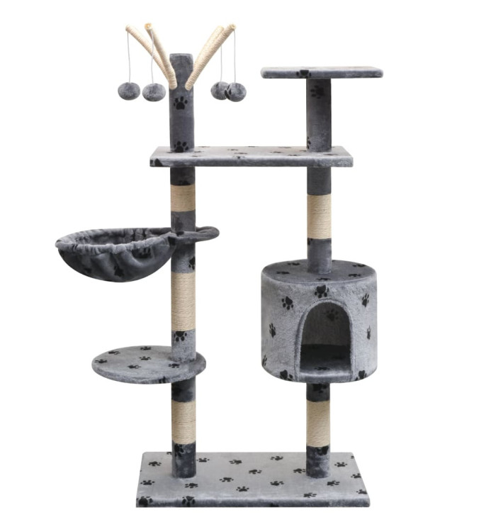Arbre à chat et griffoir Sisal 125 cm Empreintes de pattes Gris | Mobilier & Déco