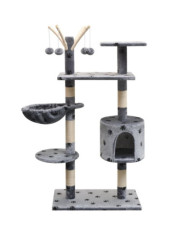 Arbre à chat et griffoir Sisal 125 cm Empreintes de pattes Gris | Mobilier & Déco