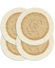 Napperons 4 pcs Naturel Plain 38 cm Rond Jute et coton | Mobilier & Déco
