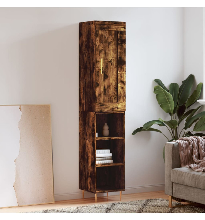 Buffet haut Chêne fumé 34,5x34x180 cm Bois d'ingénierie | Mobilier & Déco