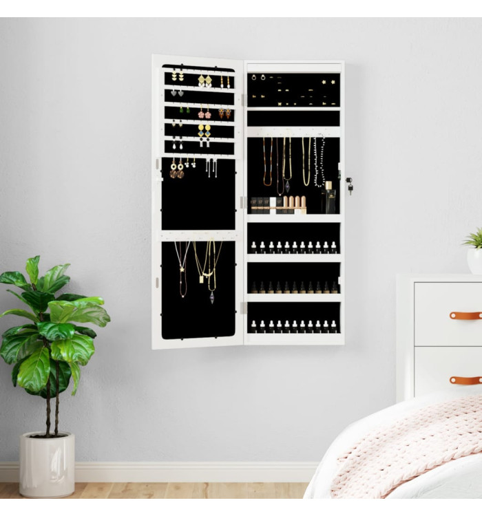 Armoire à bijoux avec miroir et éclairage LED mural blanc | Mobilier & Déco