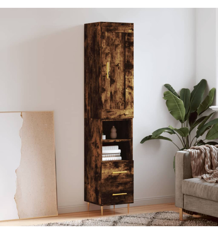 Buffet haut Chêne fumé 34,5x34x180 cm Bois d'ingénierie | Mobilier & Déco