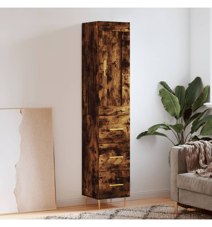 Buffet haut Chêne fumé 34,5x34x180 cm Bois d'ingénierie | Mobilier & Déco