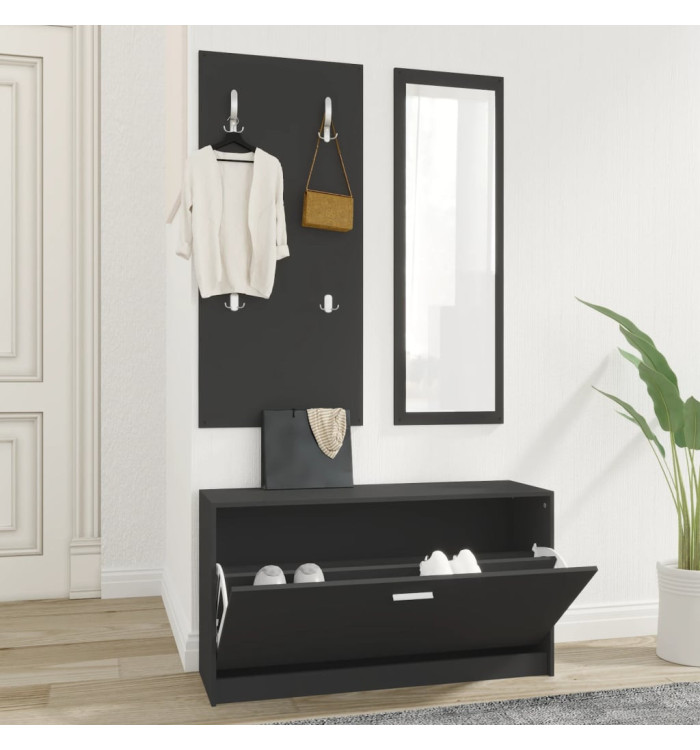 Ensemble d'armoires à chaussures 3-en-1 Noir Bois d'ingénierie | Mobilier & Déco