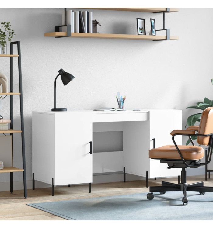 Bureau Blanc brillant 140x50x75 cm Bois d'ingénierie | Mobilier & Déco