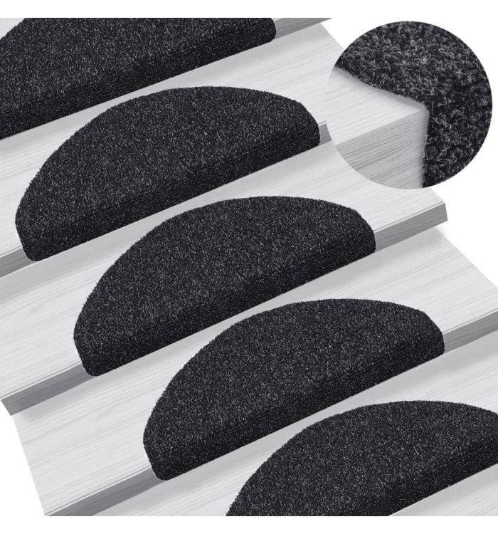 Tapis d'escalier auto-adhésif Poinçon aiguilleté 15 pcs Noir | Mobilier & Déco