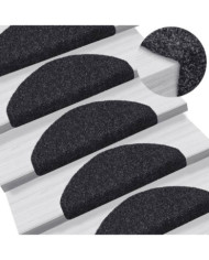 Tapis d'escalier auto-adhésif Poinçon aiguilleté 15 pcs Noir | Mobilier & Déco