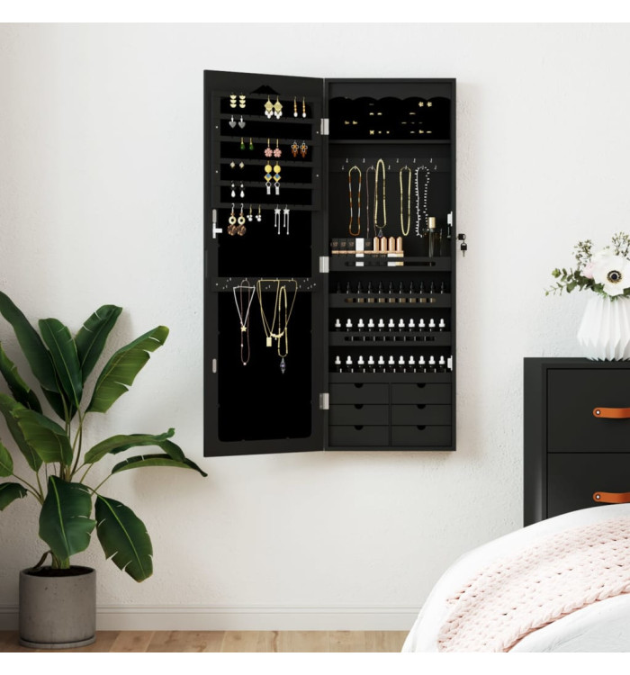 Armoire à bijoux avec miroir murale noir 37,5x10x106 cm | Mobilier & Déco