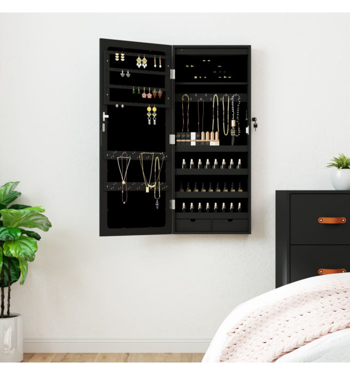 Armoire à bijoux avec miroir et éclairage LED mural noir | Mobilier & Déco