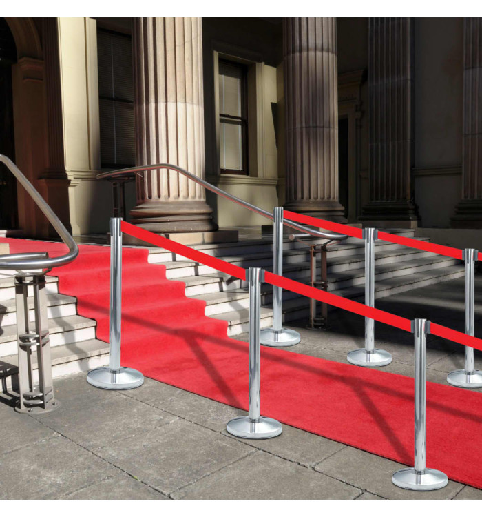 Colonne avec bande de barrière d'aéroport Inox Argenté | Mobilier & Déco