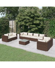 Salon de jardin 9 pcs avec coussins Résine tressée Marron | Mobilier & Déco