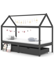 Cadre de lit d'enfant avec tiroirs Gris foncé Pin 90x200 cm | Mobilier & Déco