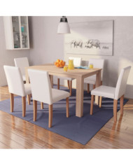 Table et chaises 7 pcs Cuir synthétique Chêne Couleur crème | Mobilier & Déco