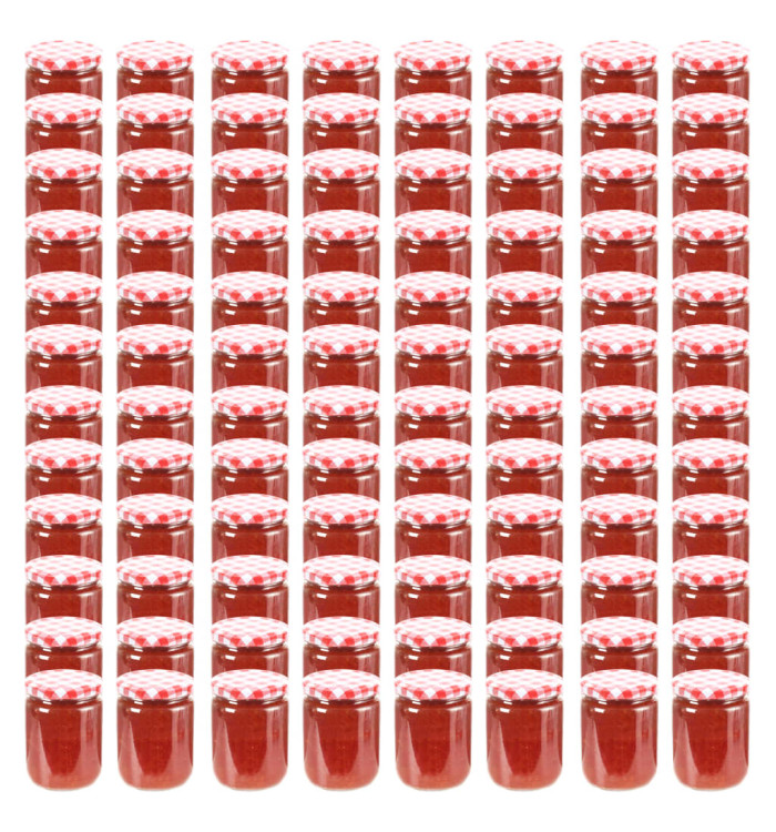 Pots à confiture Couvercle blanc et rouge 96 pcs Verre 230 ml | Mobilier & Déco