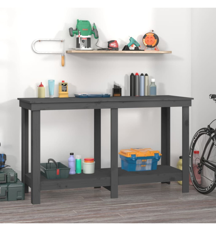 Banc de travail Gris 140x50x80 cm Bois de pin massif | Mobilier & Déco