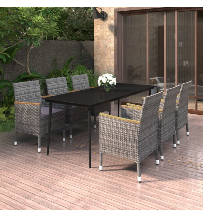 Ensemble à manger de jardin coussins 7 pcs Résine tressée Verre | Mobilier & Déco