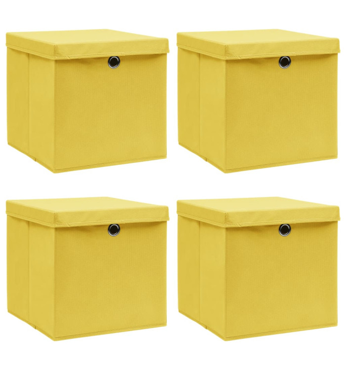 Boîtes de rangement et couvercles 4 pcs Jaune 32x32x32 cm Tissu | Mobilier & Déco