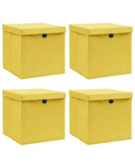 Boîtes de rangement et couvercles 4 pcs Jaune 32x32x32 cm Tissu | Mobilier & Déco