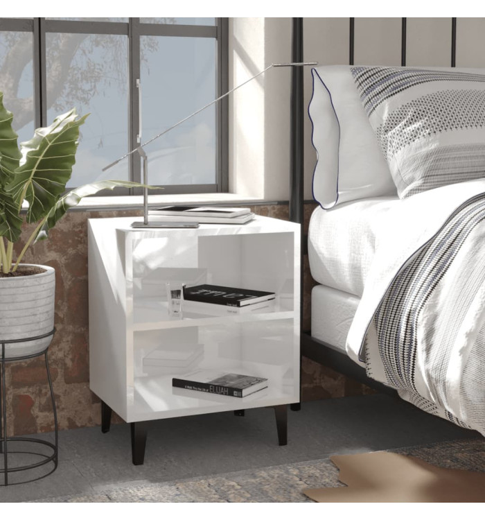 Table de chevet avec pieds en métal blanc brillant 40x30x50 cm | Mobilier & Déco