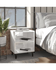 Table de chevet avec pieds en métal blanc brillant 40x30x50 cm | Mobilier & Déco
