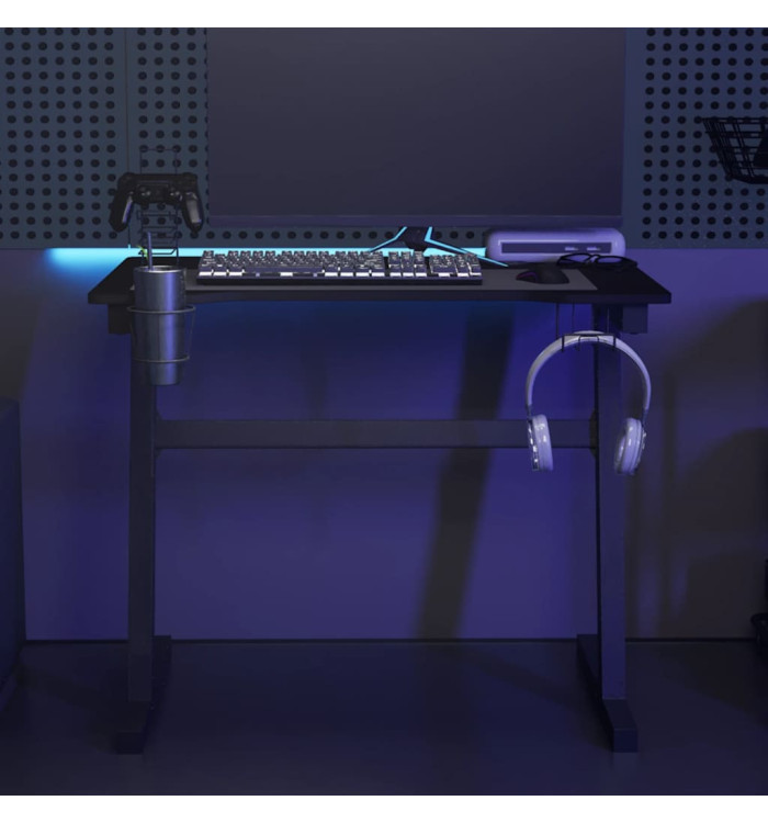 Bureau de jeu à LED avec pieds en forme de Z Noir 90x60x75 cm | Mobilier & Déco