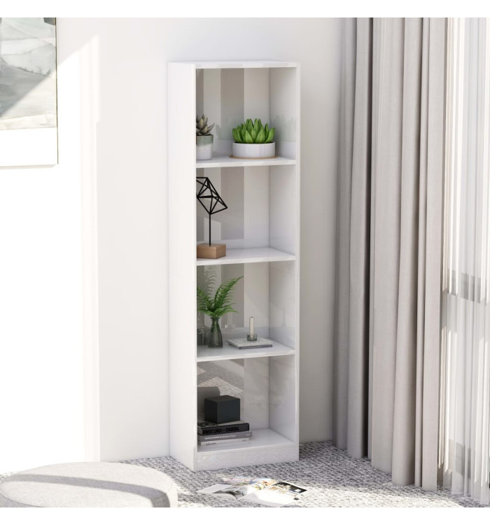 Bibliothèque à 4 niveaux Blanc brillant Bois d’ingénierie | Mobilier & Déco
