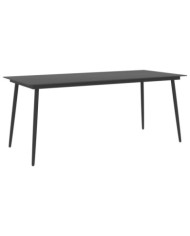 Table à manger de jardin Noir 190x90x74 cm Acier et verre | Mobilier & Déco